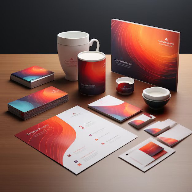 purple corporate identity template design with color geometric elements business stationery_343960 9712
